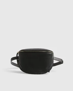 Black Leather Whiptstitch Bum Bag