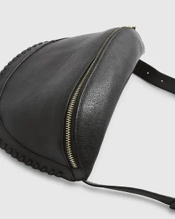 Black Leather Whiptstitch Bum Bag