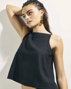 Black Linen Blend Tank Top