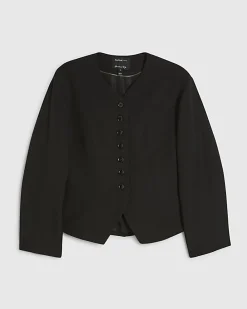 Black Long Balloon Sleeve Button Up Jacket