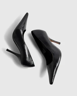 Black Long Chisel Toe Court Heels