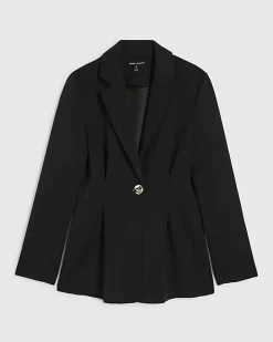 Black Long Sleeve Cinched Waist Blazer