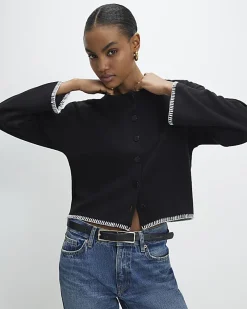 Black Long Sleeve Cosy Whipstitch Cardigan