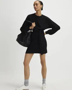 Black Long Sleeve Knot Side Mini Dress