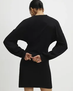 Black Long Sleeve Knot Side Mini Dress