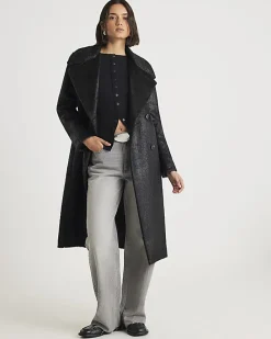 Black Long Sleeve Popper Through Ribbed Top
