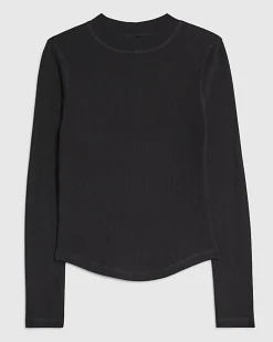 Black Long Sleeve Ribbed Crew Neck Top