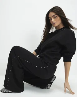 Black Long Sleeve Studded Sweatshirt