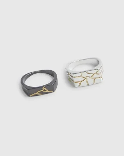 Black Metal Pack Of 2 Cracked Gun Rings