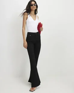 Black Mid Rise Flared Jeans