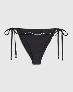 Black Mono Ruffle Tie Side Bikini Bottoms