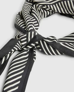 Black Mono Stripe Tie Up Scarf