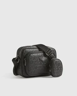 Black Monogram Embossed Cross Body Bag