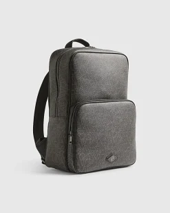 Black Monogram Faux Leather Backpack