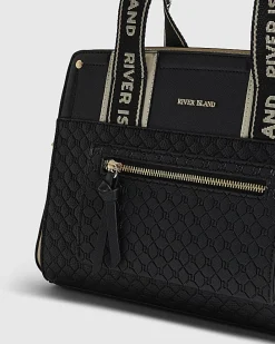 Black Monogram Front Tote Bag