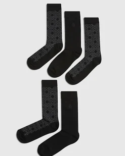 Black Monogram Pack Of 5 Socks