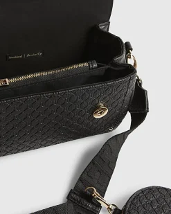 Black Monogram Print Cross Body Bag