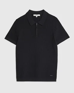 Black Muscle Fit Quarter Zip Polo Shirt