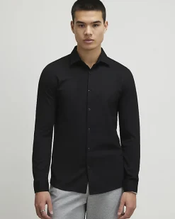Black Muscle Fit Stretch Pique Smart Shirt