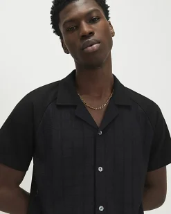 Black Muscle Fit Textured Short Sleeve Shirt