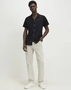 Black Muscle Fit Textured Short Sleeve Shirt