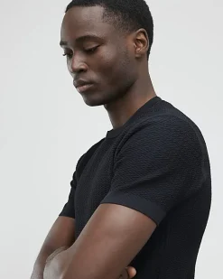 Black Muscle Fit Textured Knit T-shirt