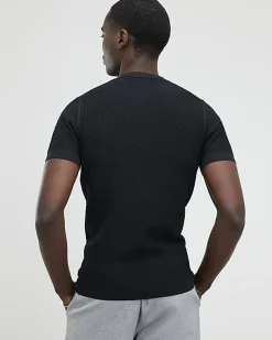 Black Muscle Fit Textured Knit T-shirt