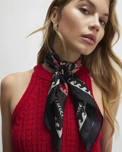 Black Nautical Print Tie Scarf