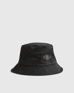 Black Nylon Badged Bucket Hat