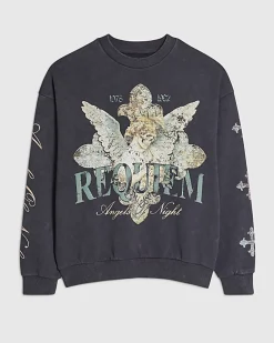 Black Oversized Fit Angel Of Night Sweatshirt