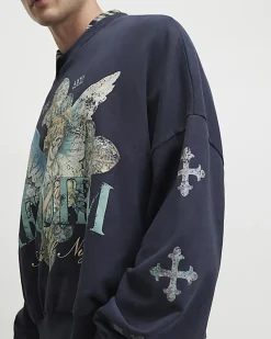 Black Oversized Fit Angel Of Night Sweatshirt