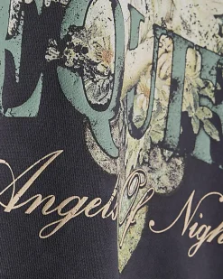 Black Oversized Fit Angel Of Night Sweatshirt