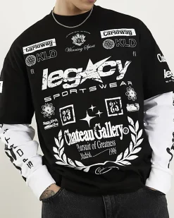 Black Oversized Fit Heavyweight Print T-Shirt