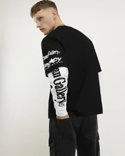 Black Oversized Fit Heavyweight Print T-Shirt
