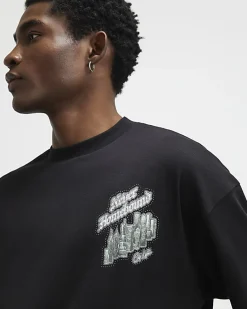 Black Oversized Fit Homebound Glitter T-Shirt