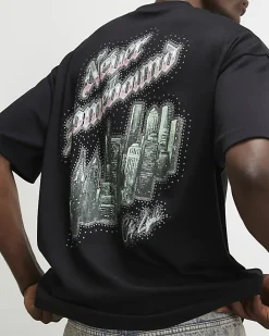 Black Oversized Fit Homebound Glitter T-Shirt