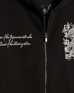 Black Oversized Fit Japanese Snake Zip Hoodie