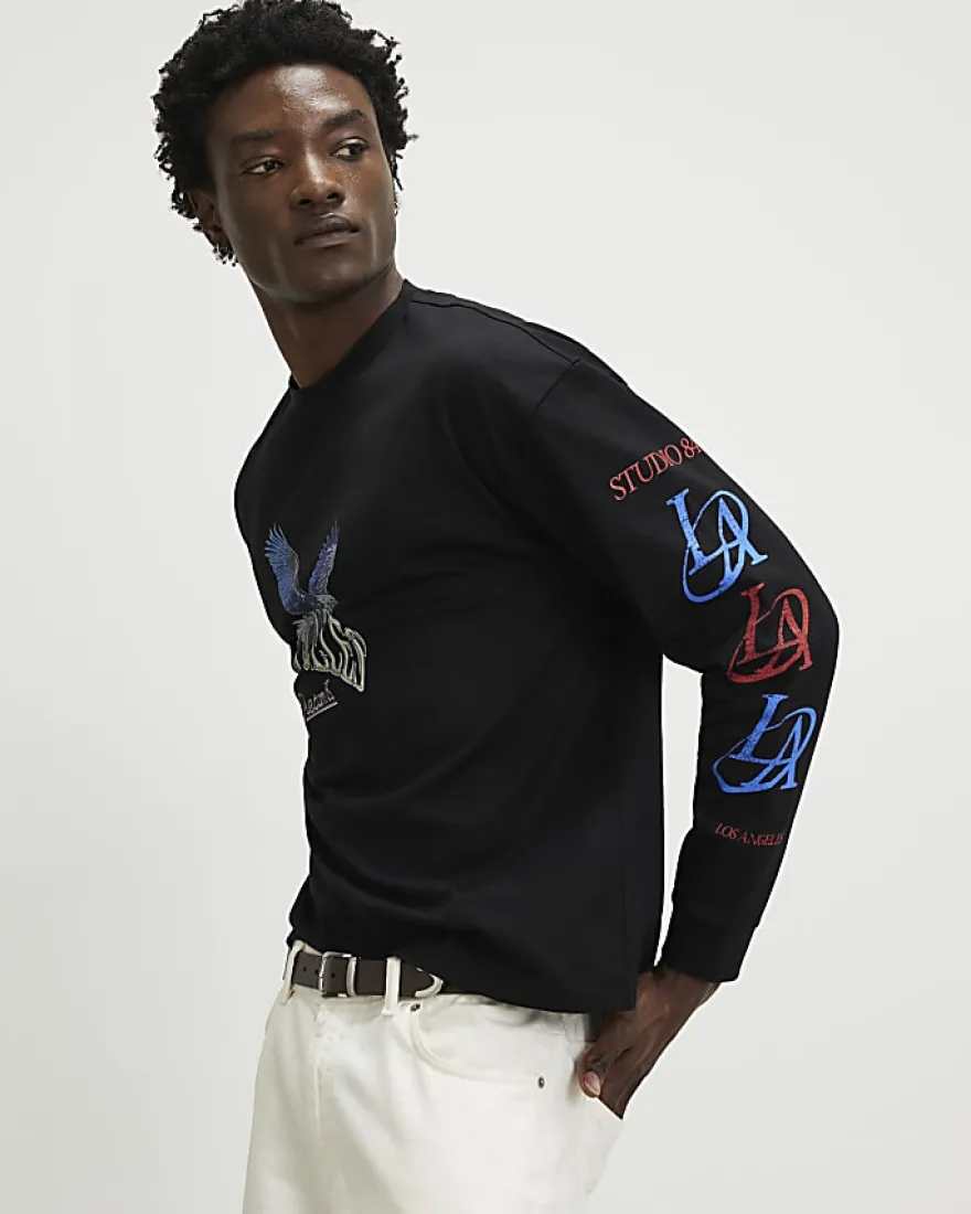 Black Oversized Fit LA Eagle T-Shirt