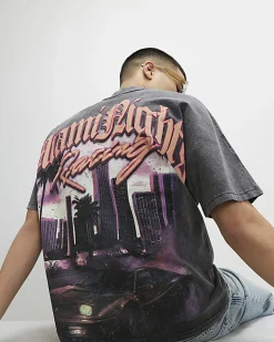 Black Oversized Fit Miami Nights T-Shirt