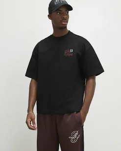 Black Oversized Fit Midweight Print T-Shirt