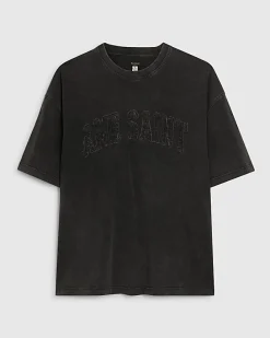 Black Oversized Fit Midweight Print T-Shirt