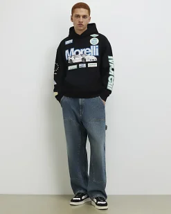 Black Oversized Fit Morelli Badged Car Hoodie