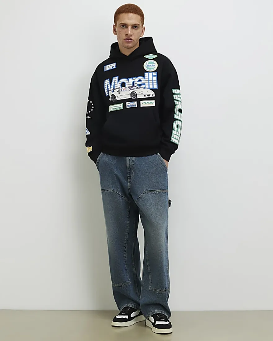 Black Oversized Fit Morelli Badged Car Hoodie