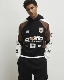Black Oversized Fit Panel Hoodie