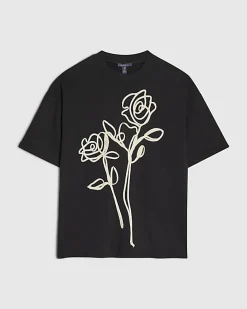 Black Oversized Fit Roping T-Shirt