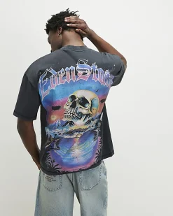 Black Oversized Fit Skull Graphic T-Shirt