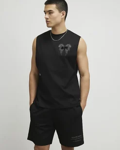 Black Oversized Fit Tank And Shorts Set