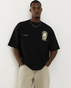 Black Oversized Fit Textured Graphic T-Shirt