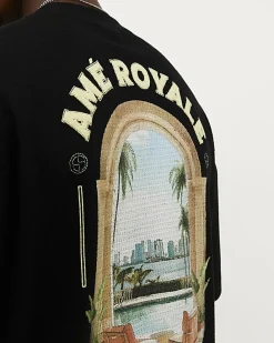 Black Oversized Fit Textured Graphic T-Shirt