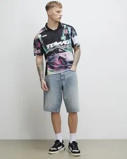 Black Oversized Fit Tokyo Drift Polo Shirt